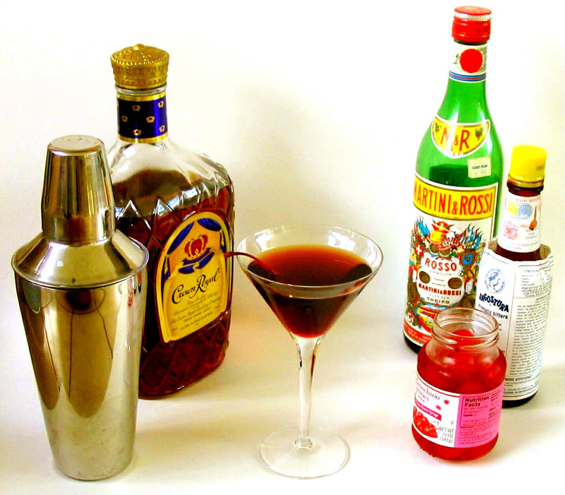 Nguyên liệu chuẩn bị làm Cocktail Manhattan